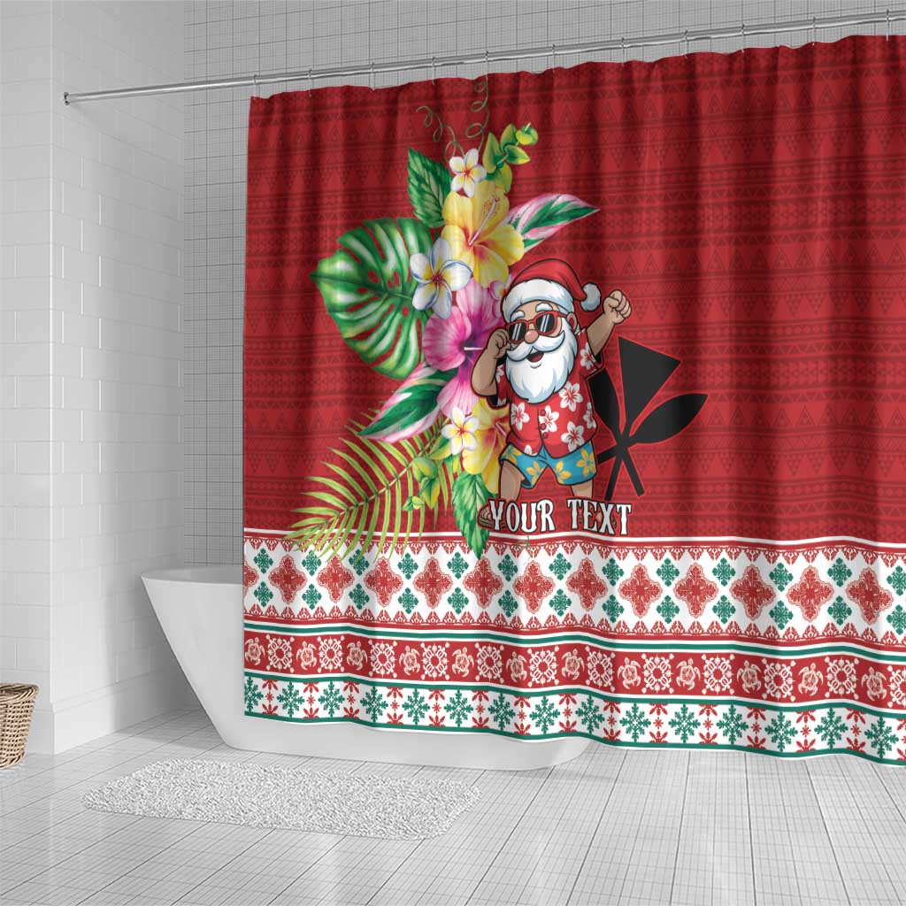 Santa Surf Mele Kalikimaka Personalized Shower Curtain Aloha Tropical Christmas Vibes - Polynesian Pride