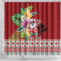 Santa Surf Mele Kalikimaka Personalized Shower Curtain Aloha Tropical Christmas Vibes - Polynesian Pride