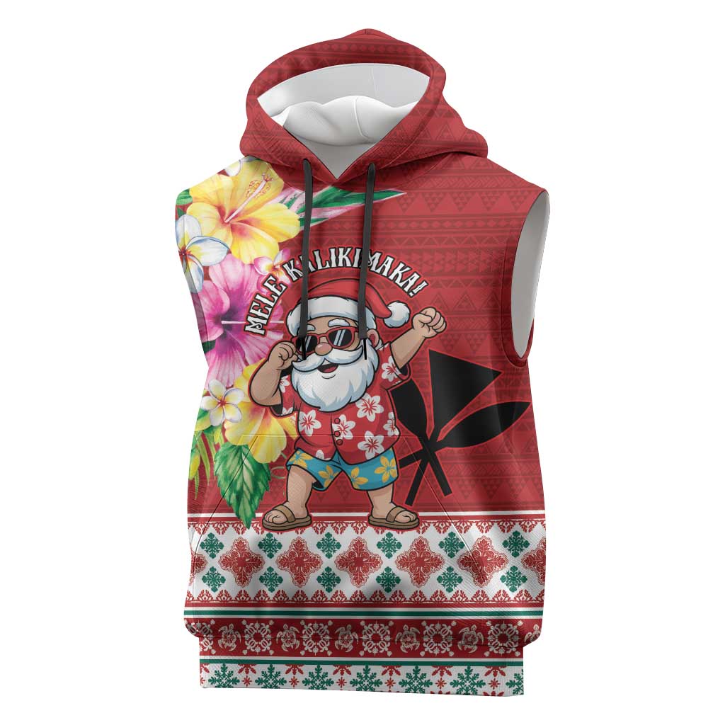 Santa Surf Mele Kalikimaka Personalized Sleeveless Hoodie Aloha Tropical Christmas Vibes - Polynesian Pride