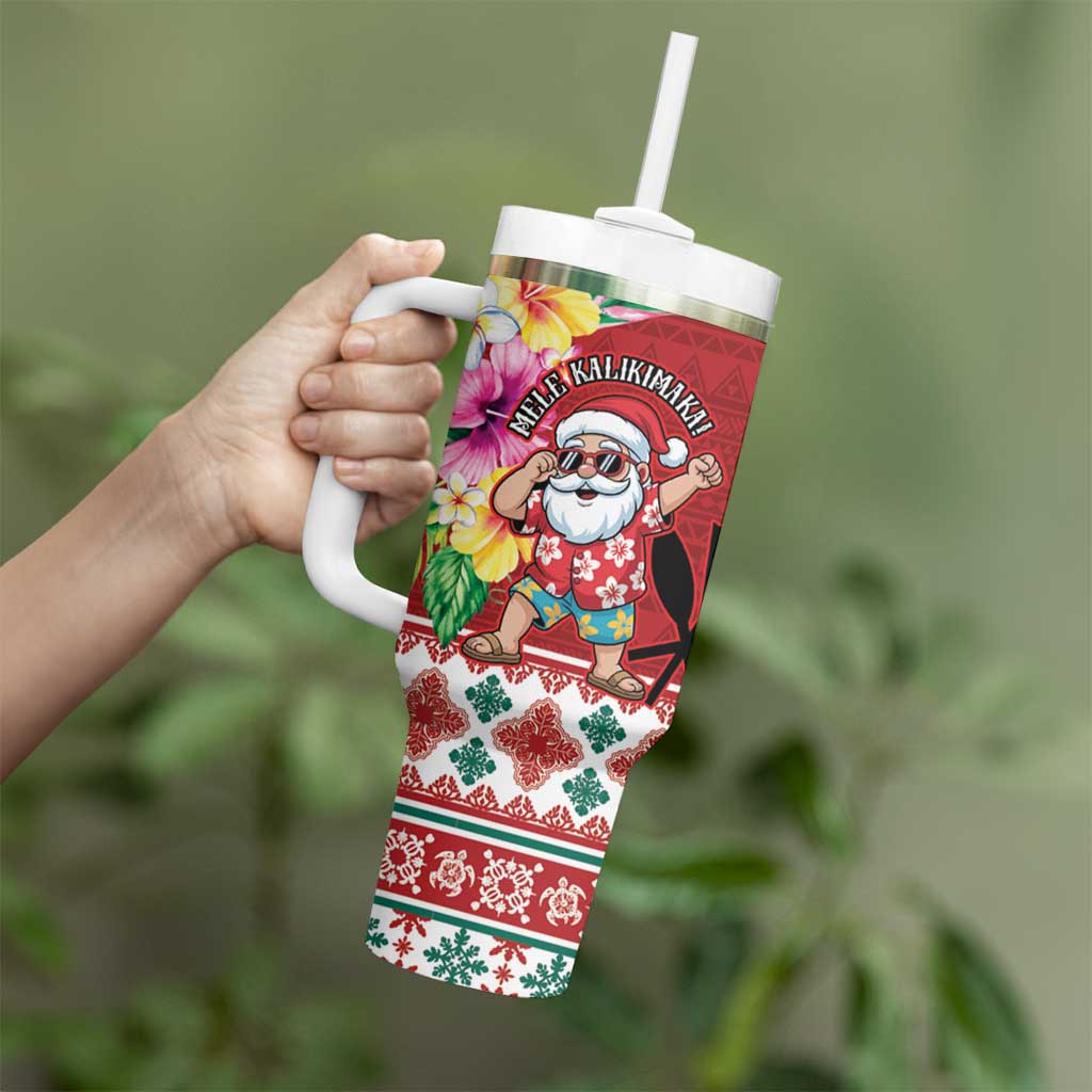 Santa Surf Mele Kalikimaka Personalized Tumbler With Handle Aloha Tropical Christmas Vibes - Polynesian Pride