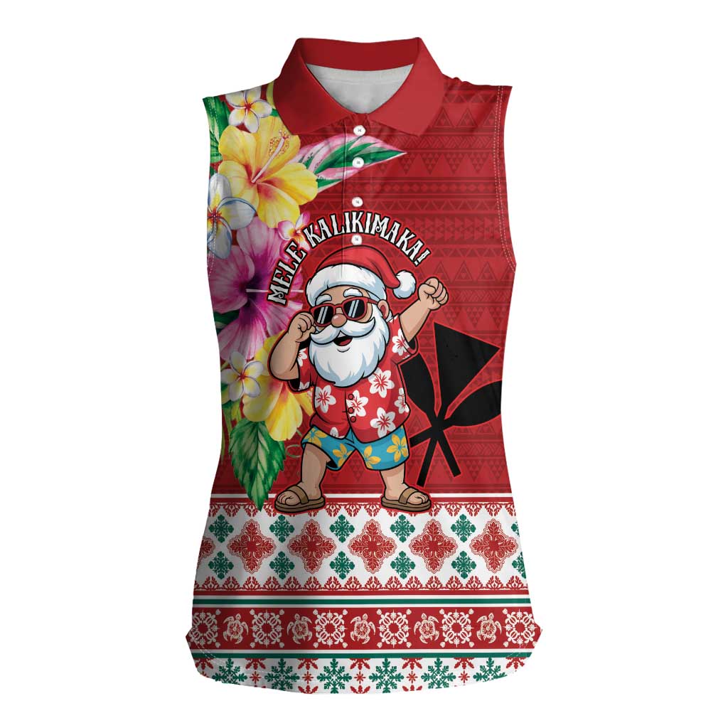 Santa Surf Mele Kalikimaka Personalized Women Sleeveless Polo Shirt Aloha Tropical Christmas Vibes - Polynesian Pride