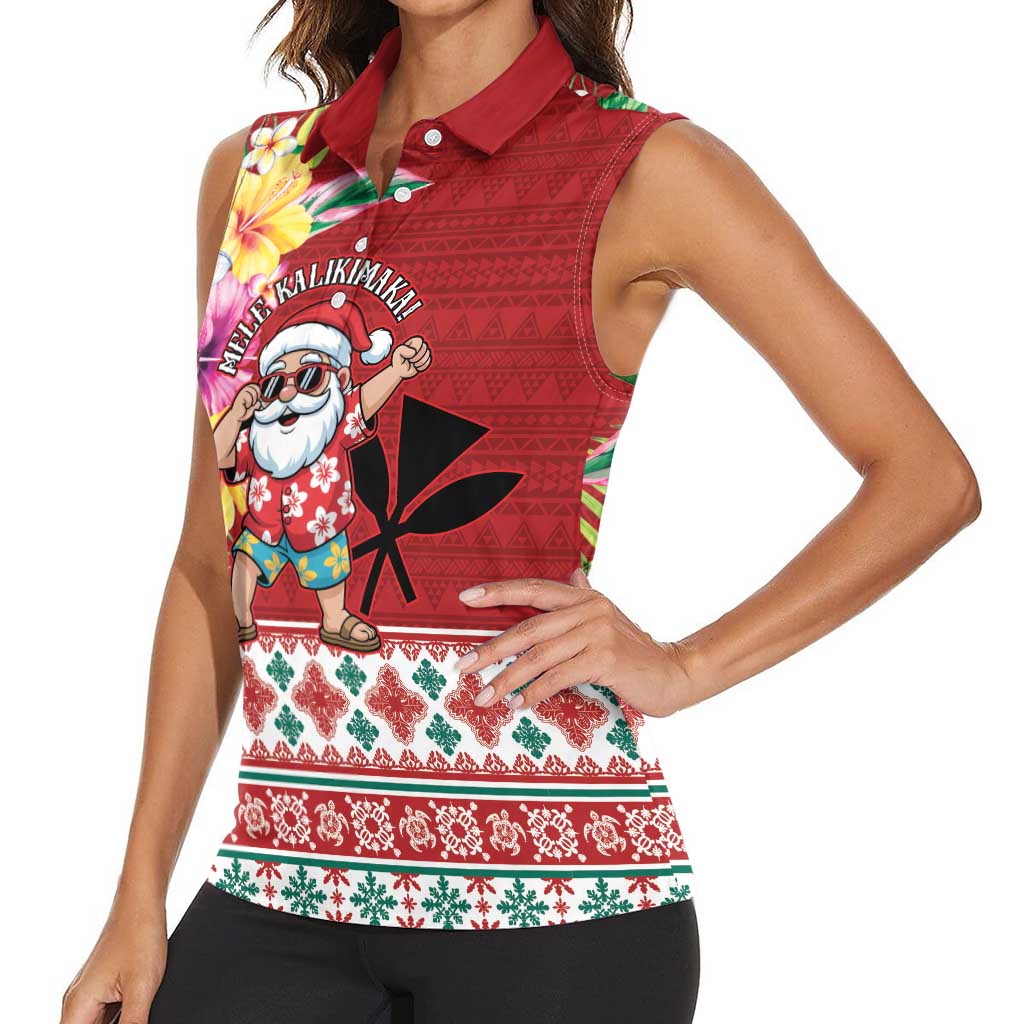 Santa Surf Mele Kalikimaka Personalized Women Sleeveless Polo Shirt Aloha Tropical Christmas Vibes - Polynesian Pride