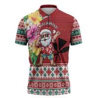 Santa Surf Mele Kalikimaka Personalized Zipper Polo Shirt Aloha Tropical Christmas Vibes - Polynesian Pride