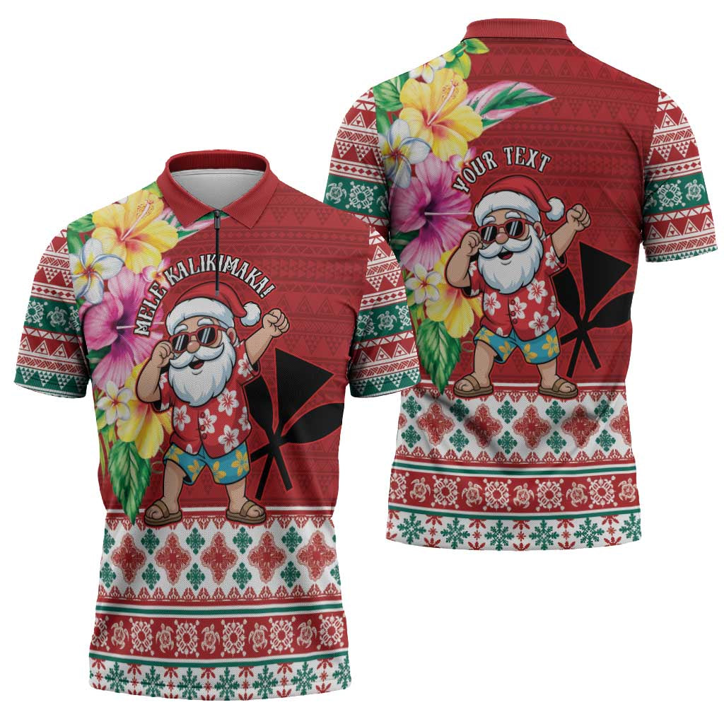 Santa Surf Mele Kalikimaka Personalized Zipper Polo Shirt Aloha Tropical Christmas Vibes - Polynesian Pride