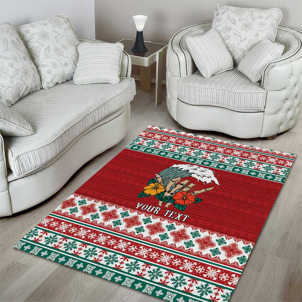 Shaka Sign Skull Mele Kalikimaka Personalized Area Rug Hawaiian Quilt Pattern - Polynesian Pride