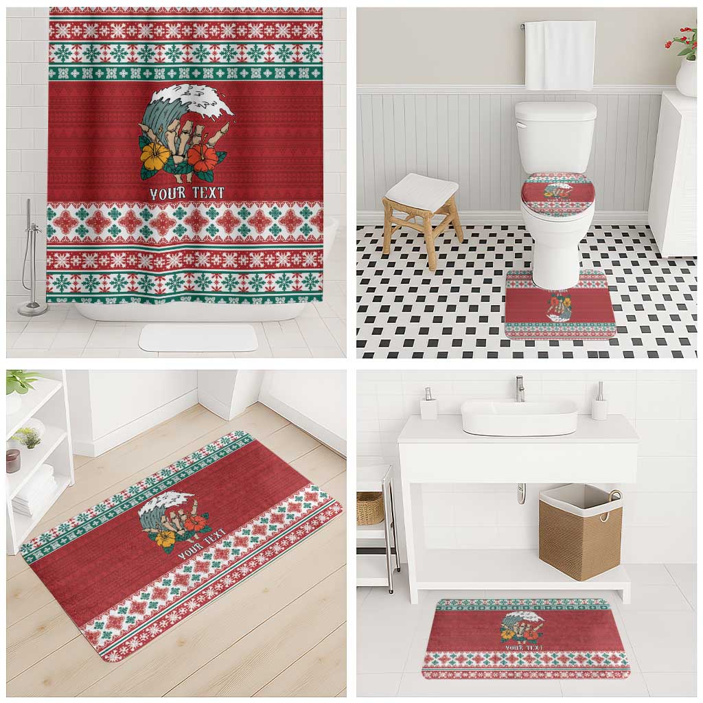 Shaka Sign Skull Mele Kalikimaka Personalized Bathroom Set Hawaiian Quilt Pattern - Polynesian Pride