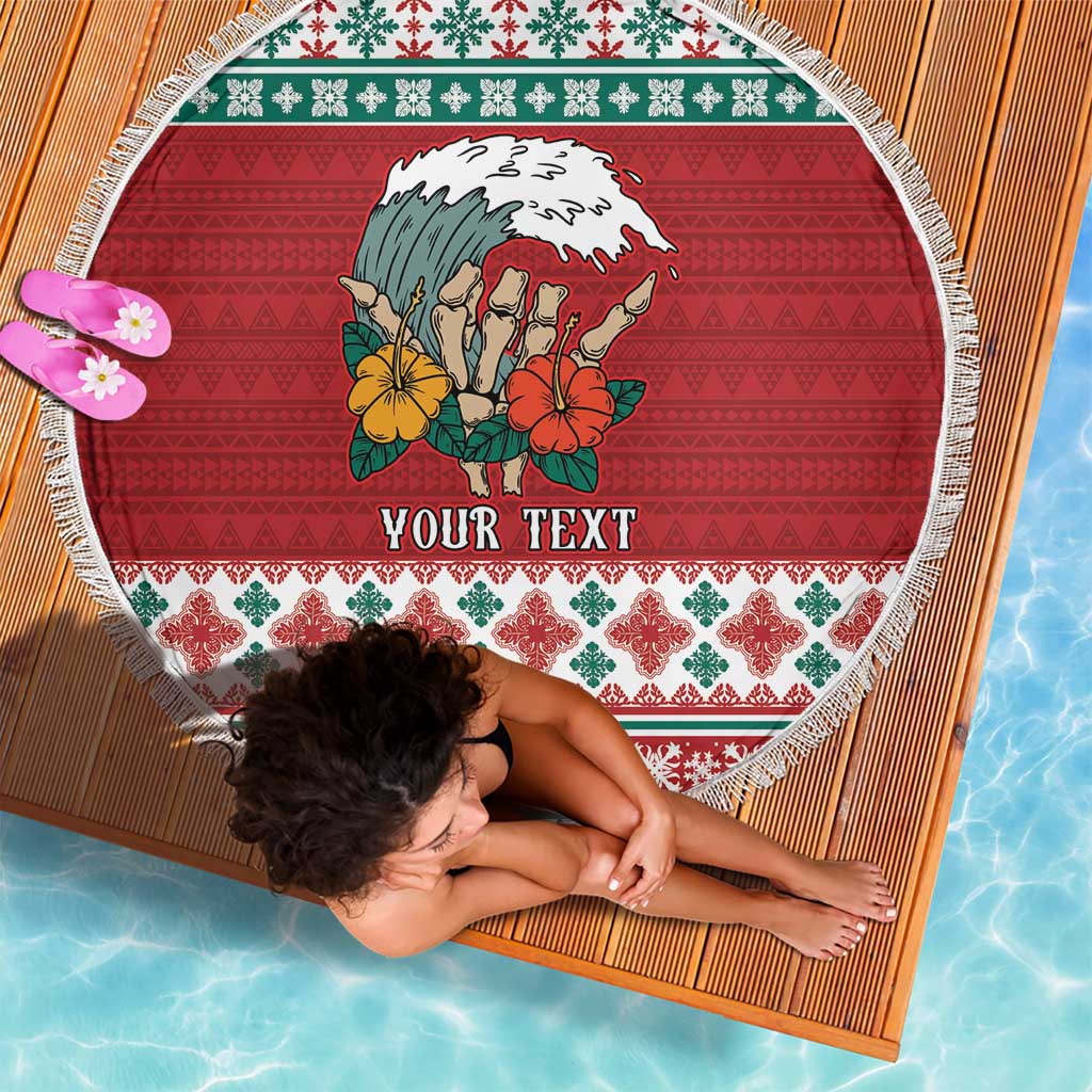 Shaka Sign Skull Mele Kalikimaka Personalized Beach Blanket Hawaiian Quilt Pattern - Polynesian Pride