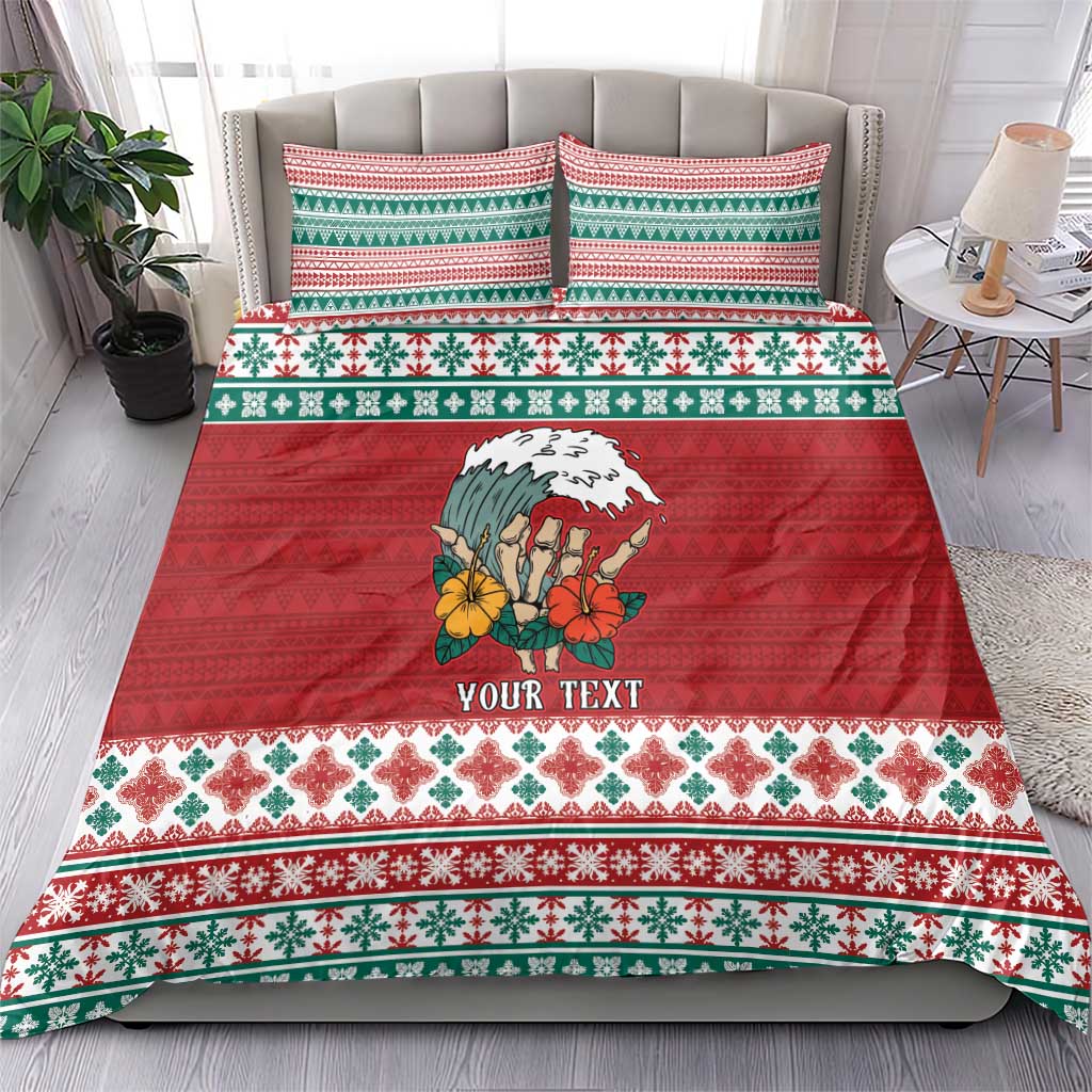 Shaka Sign Skull Mele Kalikimaka Personalized Bedding Set Hawaiian Quilt Pattern - Polynesian Pride