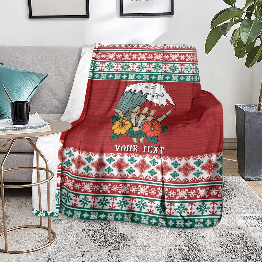 Shaka Sign Skull Mele Kalikimaka Personalized Blanket Hawaiian Quilt Pattern - Polynesian Pride