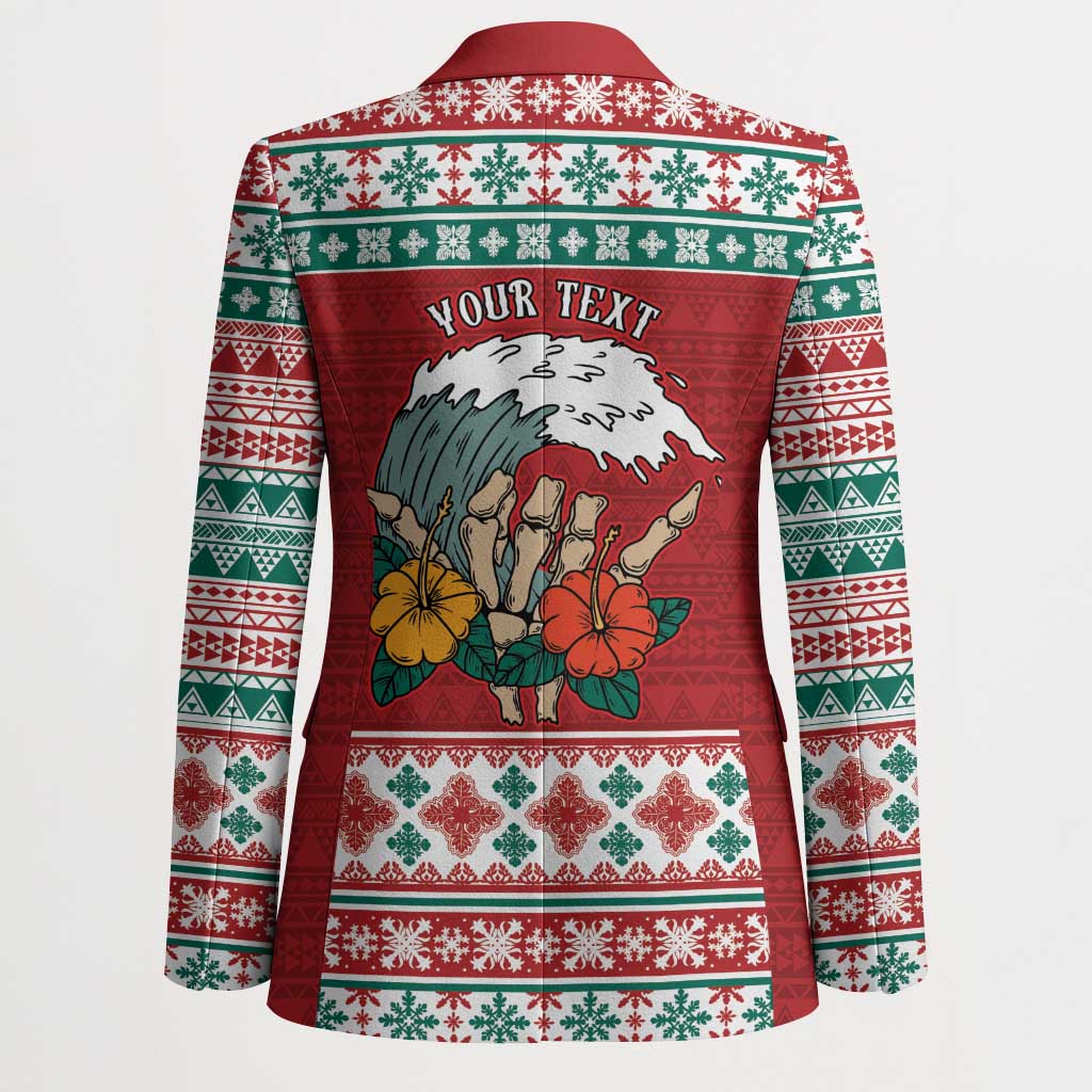 Shaka Sign Skull Mele Kalikimaka Personalized Blazer Hawaiian Quilt Pattern - Polynesian Pride