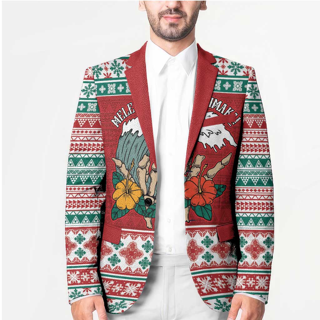 Shaka Sign Skull Mele Kalikimaka Personalized Blazer Hawaiian Quilt Pattern - Polynesian Pride