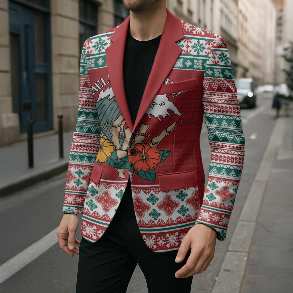 Shaka Sign Skull Mele Kalikimaka Personalized Blazer Hawaiian Quilt Pattern - Polynesian Pride