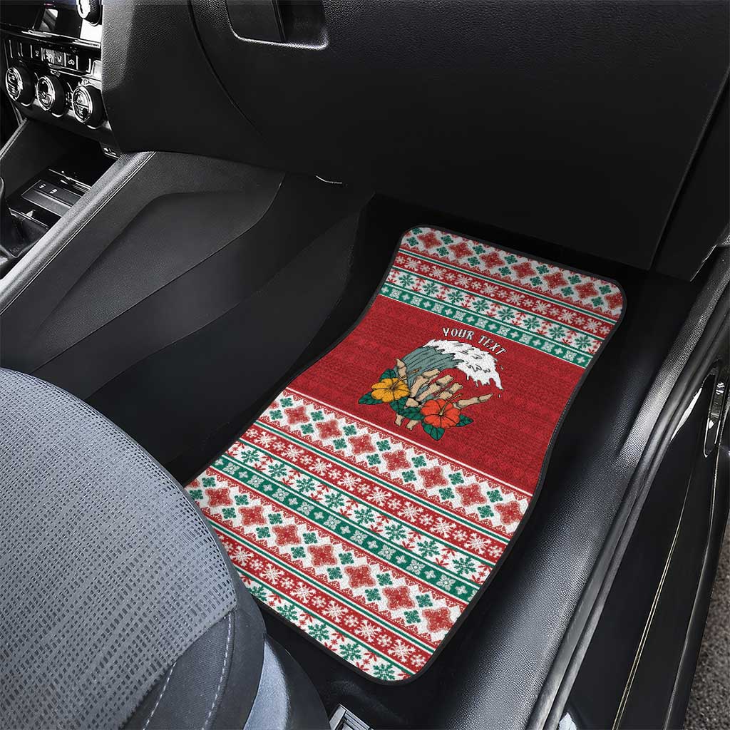 Shaka Sign Skull Mele Kalikimaka Personalized Car Mats Hawaiian Quilt Pattern - Polynesian Pride