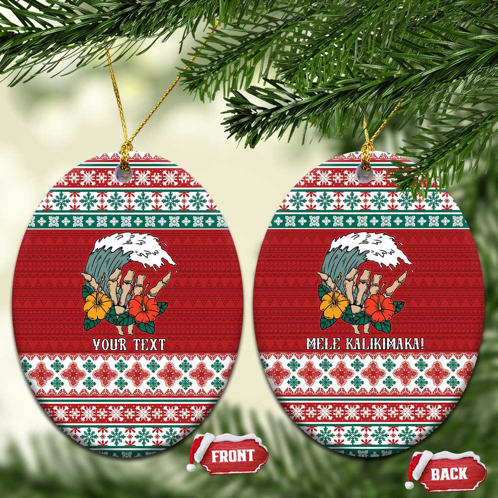 Shaka Sign Skull Mele Kalikimaka Personalized Ceramic Ornament Hawaiian Quilt Pattern - Polynesian Pride