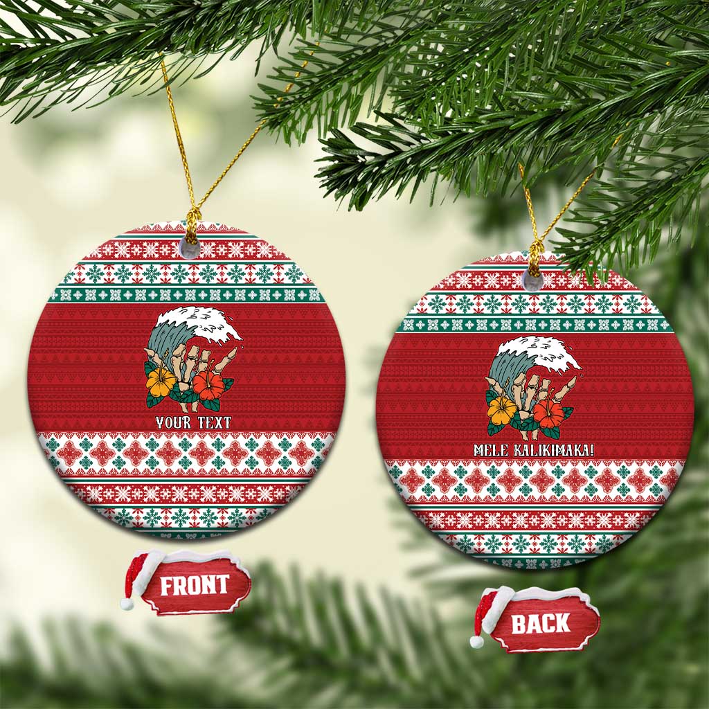 Shaka Sign Skull Mele Kalikimaka Personalized Ceramic Ornament Hawaiian Quilt Pattern - Polynesian Pride