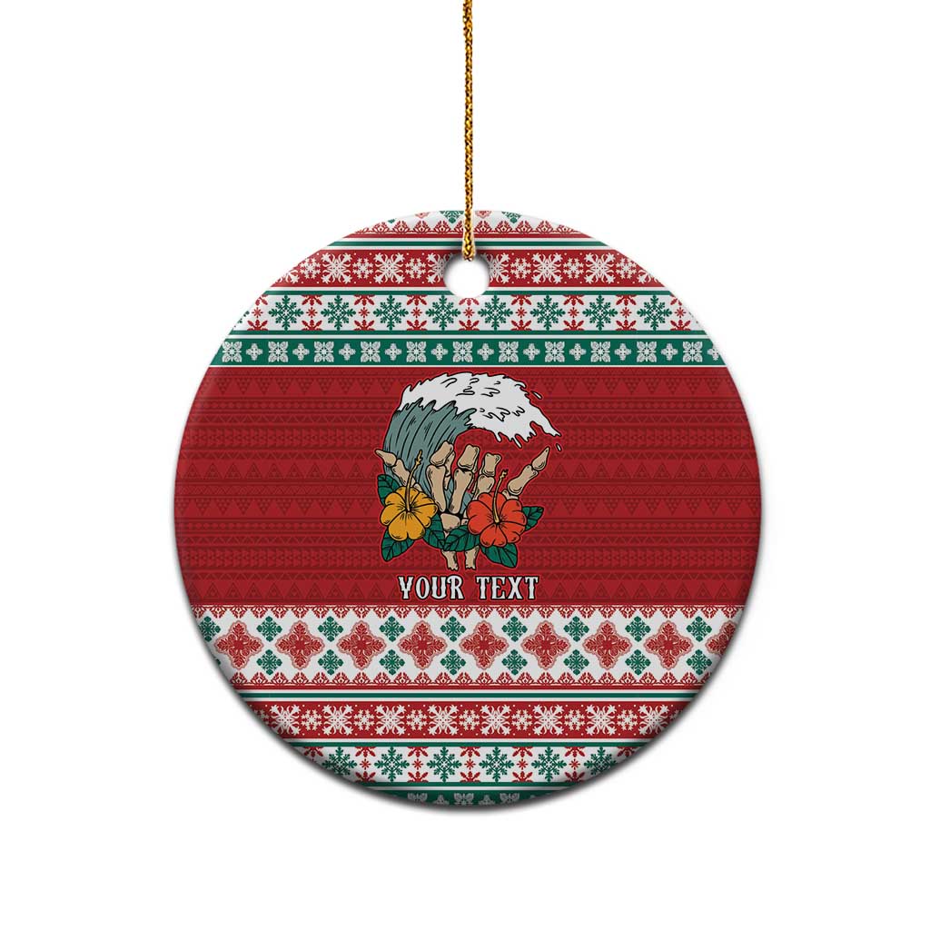 Shaka Sign Skull Mele Kalikimaka Personalized Ceramic Ornament Hawaiian Quilt Pattern - Polynesian Pride