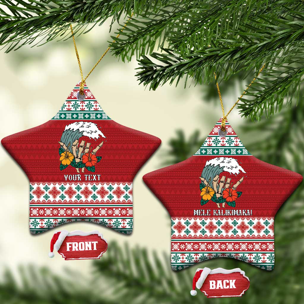 Shaka Sign Skull Mele Kalikimaka Personalized Ceramic Ornament Hawaiian Quilt Pattern - Polynesian Pride