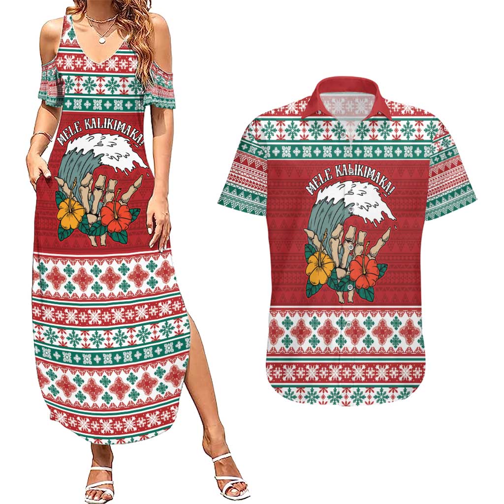 Shaka Sign Skull Mele Kalikimaka Personalized Couples Matching Summer Maxi Dress and Hawaiian Shirt Hawaiian Quilt Pattern - Polynesian Pride