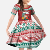Shaka Sign Skull Mele Kalikimaka Personalized Family Matching Long Sleeve Bodycon Dress and Hawaiian Shirt Hawaiian Quilt Pattern LT9 Daughter's Dress Red - Polynesian Pride