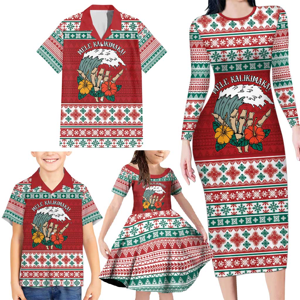 Shaka Sign Skull Mele Kalikimaka Personalized Family Matching Long Sleeve Bodycon Dress and Hawaiian Shirt Hawaiian Quilt Pattern LT9 - Polynesian Pride