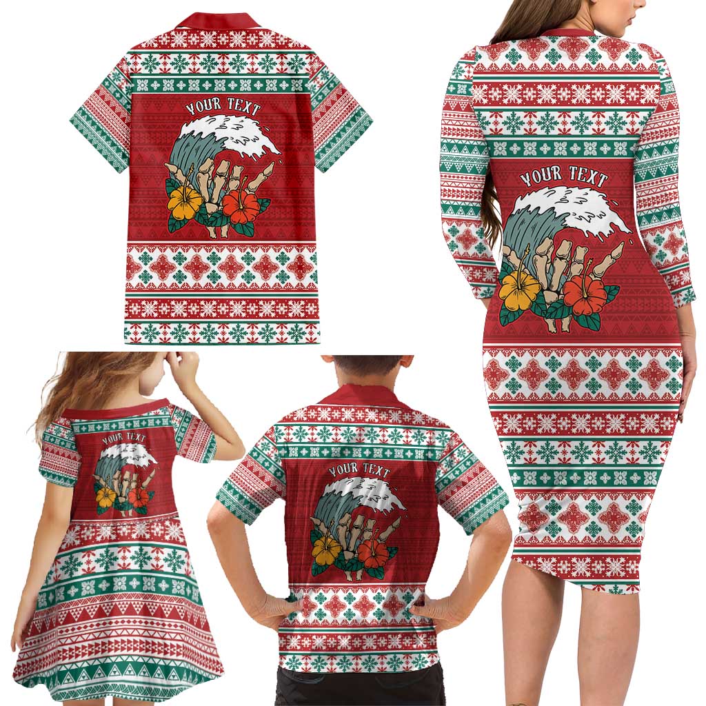 Shaka Sign Skull Mele Kalikimaka Personalized Family Matching Long Sleeve Bodycon Dress and Hawaiian Shirt Hawaiian Quilt Pattern LT9 - Polynesian Pride