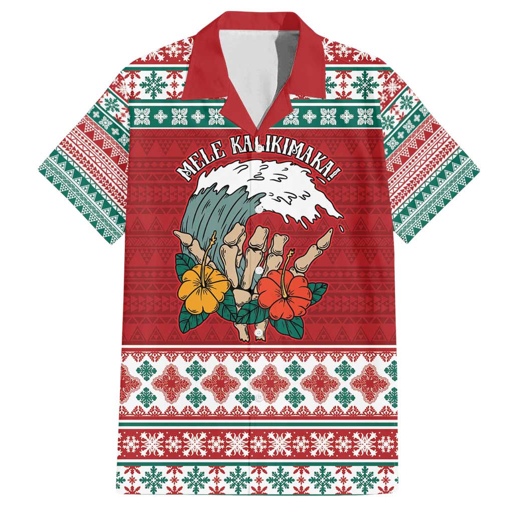 Shaka Sign Skull Mele Kalikimaka Personalized Family Matching Long Sleeve Bodycon Dress and Hawaiian Shirt Hawaiian Quilt Pattern LT9 Dad's Shirt - Short Sleeve Red - Polynesian Pride