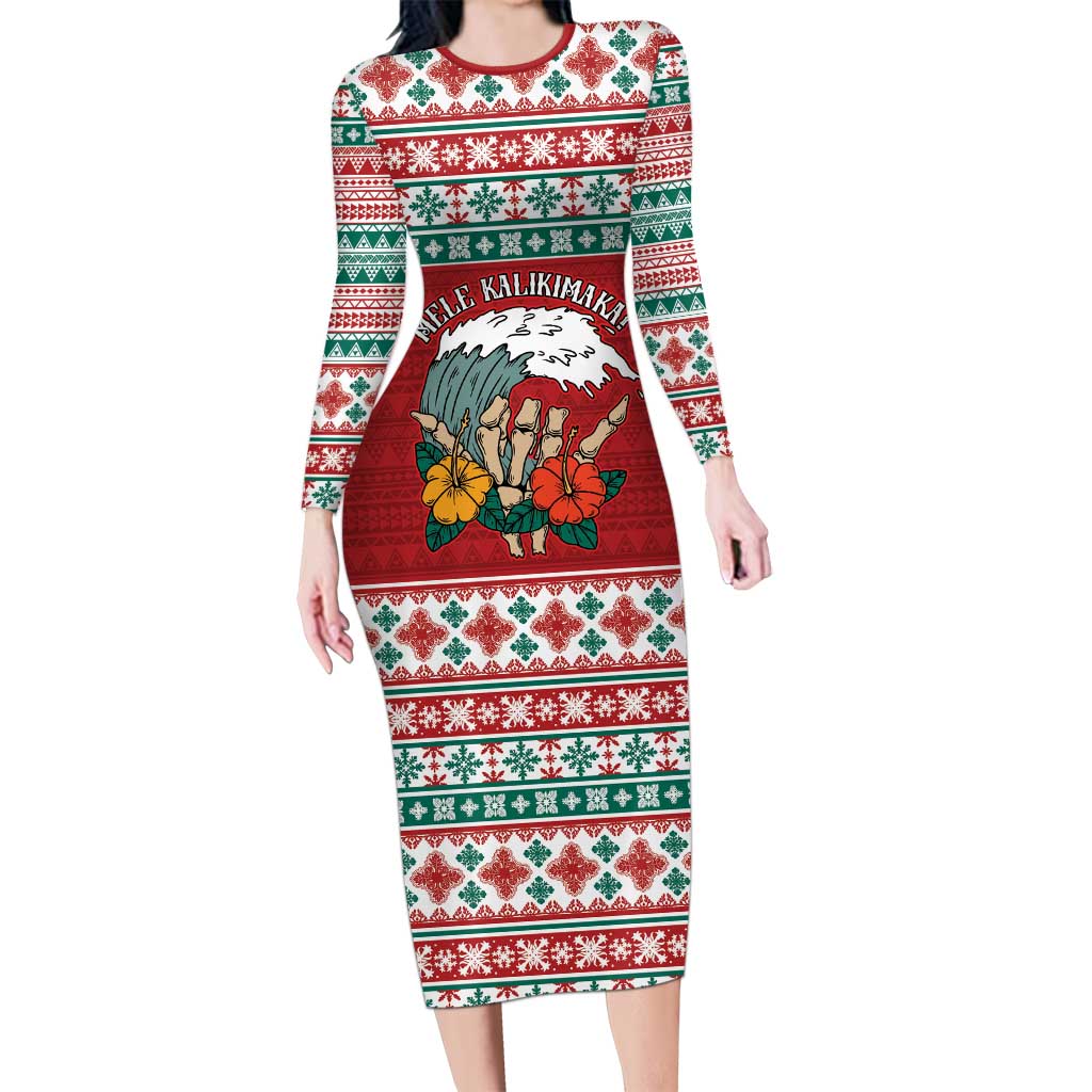 Shaka Sign Skull Mele Kalikimaka Personalized Family Matching Long Sleeve Bodycon Dress and Hawaiian Shirt Hawaiian Quilt Pattern LT9 Mom's Dress Red - Polynesian Pride