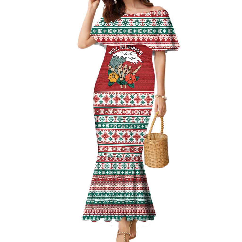 Shaka Sign Skull Mele Kalikimaka Personalized Family Matching Mermaid Dress and Hawaiian Shirt Hawaiian Quilt Pattern LT9 Mom's Dress Red - Polynesian Pride