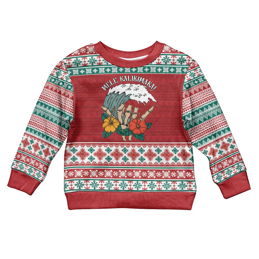 Shaka Sign Skull Mele Kalikimaka Personalized Kid Ugly Christmas Sweater Hawaiian Quilt Pattern - Polynesian Pride