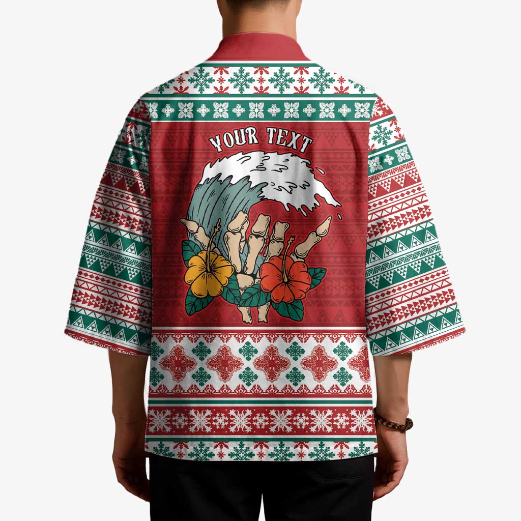 Shaka Sign Skull Mele Kalikimaka Personalized Kimono Hawaiian Quilt Pattern - Polynesian Pride