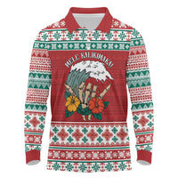 Shaka Sign Skull Mele Kalikimaka Personalized Long Sleeve Polo Shirt Hawaiian Quilt Pattern - Polynesian Pride