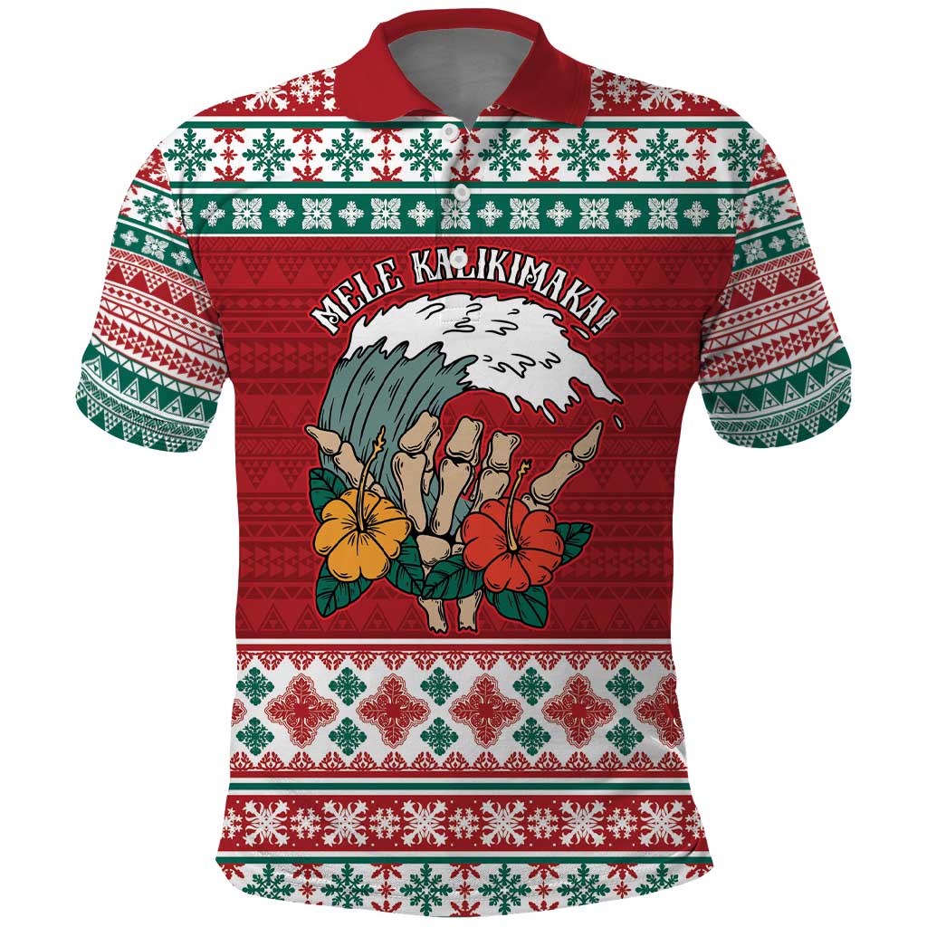 Shaka Sign Skull Mele Kalikimaka Personalized Polo Shirt Hawaiian Quilt Pattern - Polynesian Pride