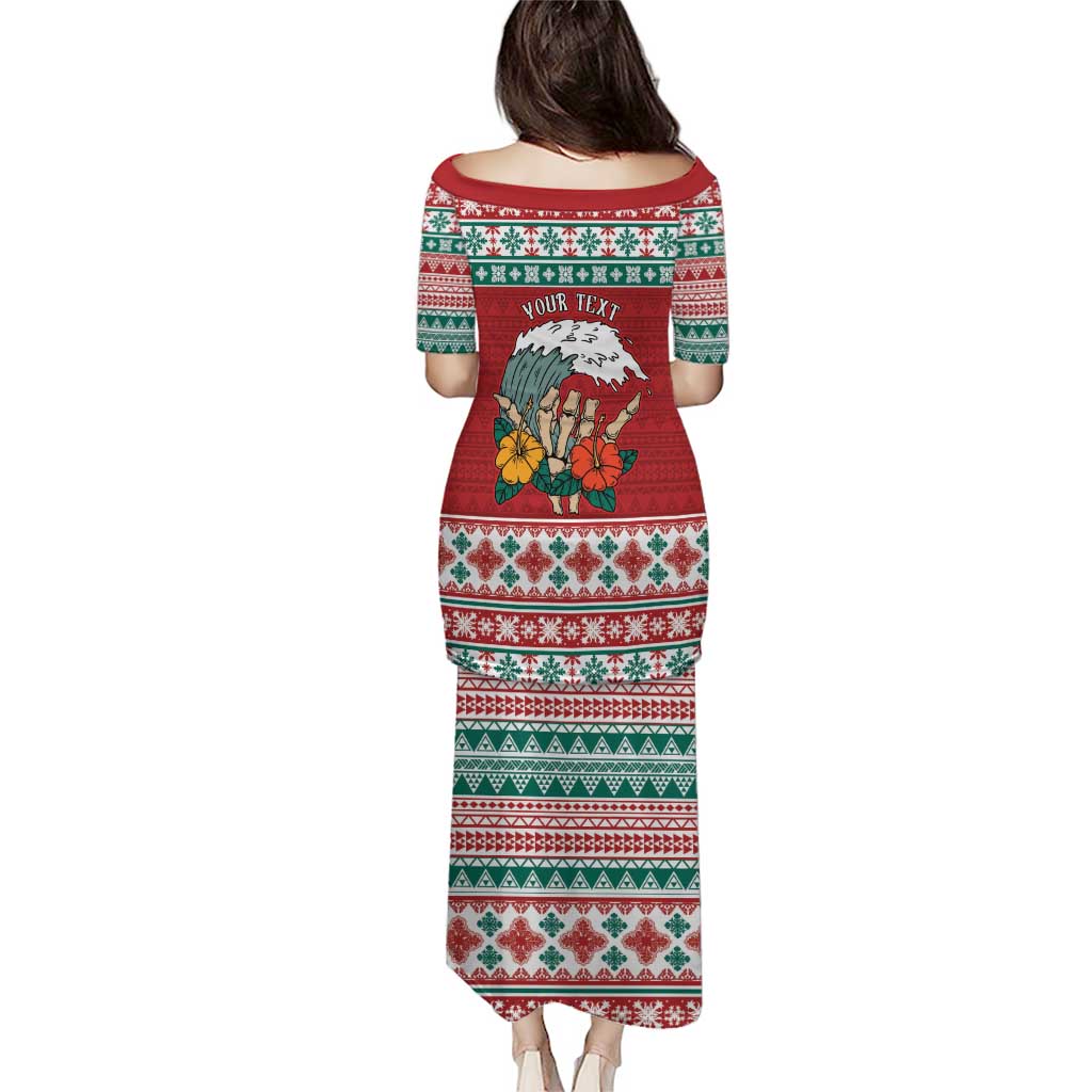 Shaka Sign Skull Mele Kalikimaka Personalized Puletasi Hawaiian Quilt Pattern - Polynesian Pride