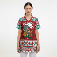 Shaka Sign Skull Mele Kalikimaka Personalized Scrub Top Hawaiian Quilt Pattern - Polynesian Pride