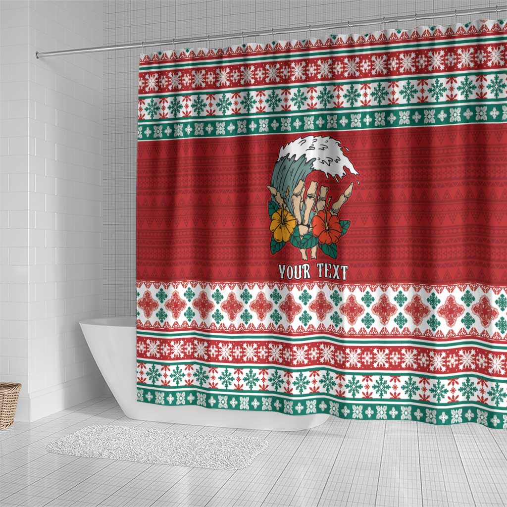Shaka Sign Skull Mele Kalikimaka Personalized Shower Curtain Hawaiian Quilt Pattern - Polynesian Pride