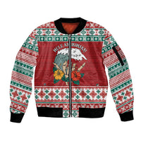 Shaka Sign Skull Mele Kalikimaka Personalized Sleeve Zip Bomber Jacket Hawaiian Quilt Pattern - Polynesian Pride