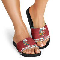 Shaka Sign Skull Mele Kalikimaka Personalized Slide Sandals Hawaiian Quilt Pattern - Polynesian Pride