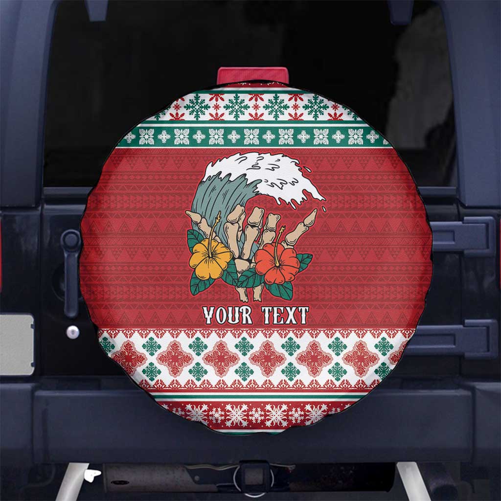Shaka Sign Skull Mele Kalikimaka Personalized Spare Tire Cover Hawaiian Quilt Pattern - Polynesian Pride