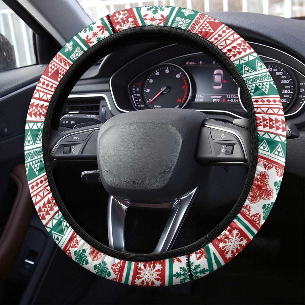 Shaka Sign Skull Mele Kalikimaka Steering Wheel Cover Hawaiian Quilt Pattern - Polynesian Pride
