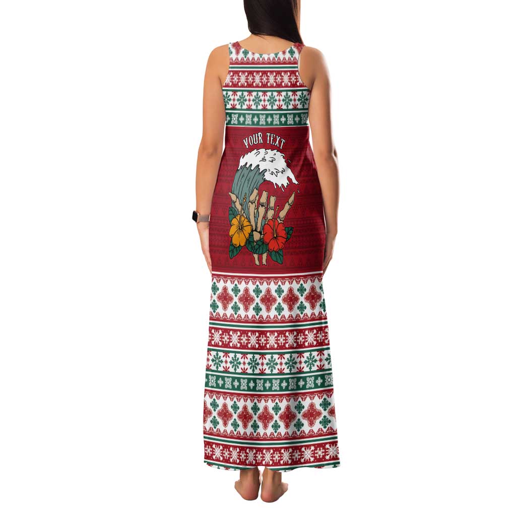 Shaka Sign Skull Mele Kalikimaka Personalized Tank Maxi Dress Hawaiian Quilt Pattern - Polynesian Pride