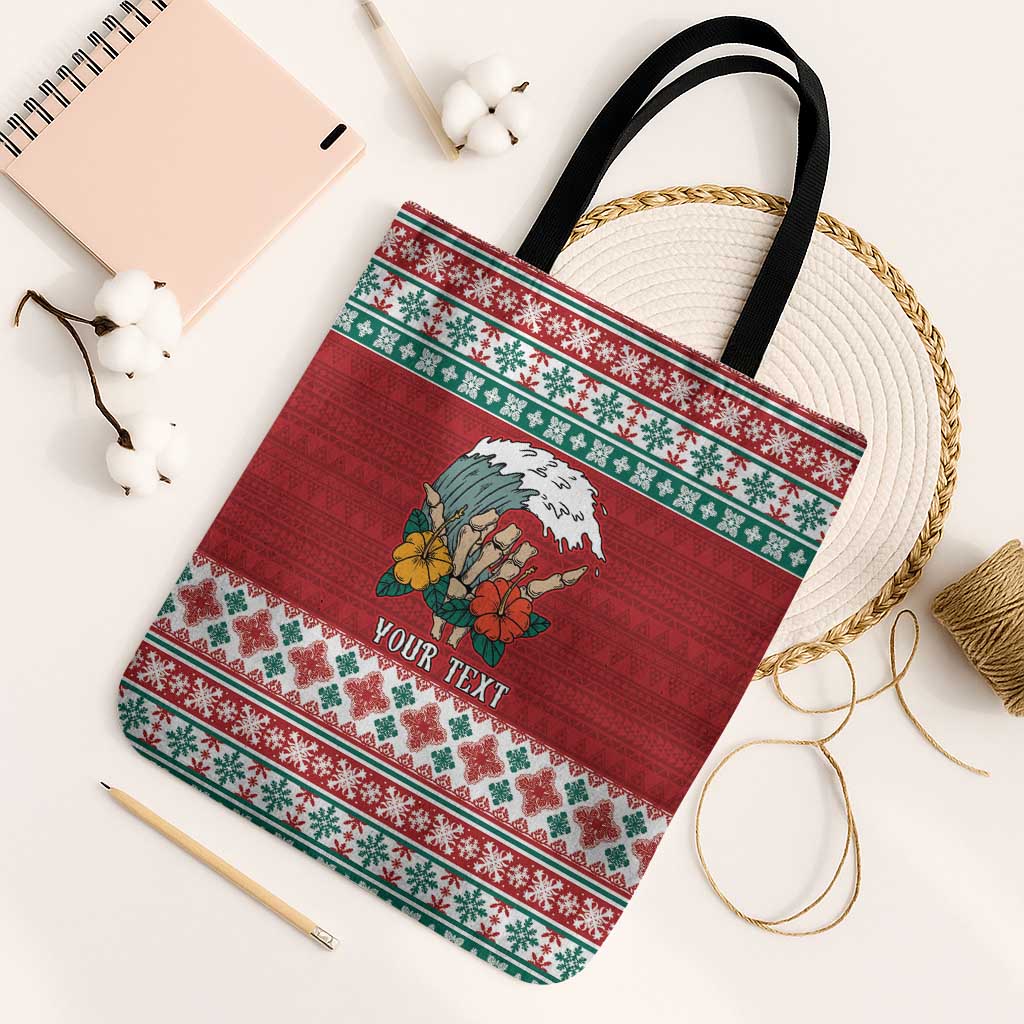 Shaka Sign Skull Mele Kalikimaka Personalized Tote Bag Hawaiian Quilt Pattern - Polynesian Pride