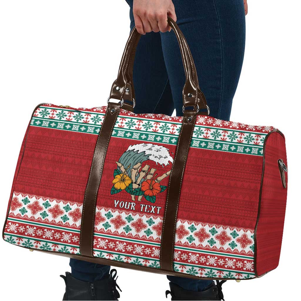 Shaka Sign Skull Mele Kalikimaka Personalized Travel Bag Hawaiian Quilt Pattern - Polynesian Pride