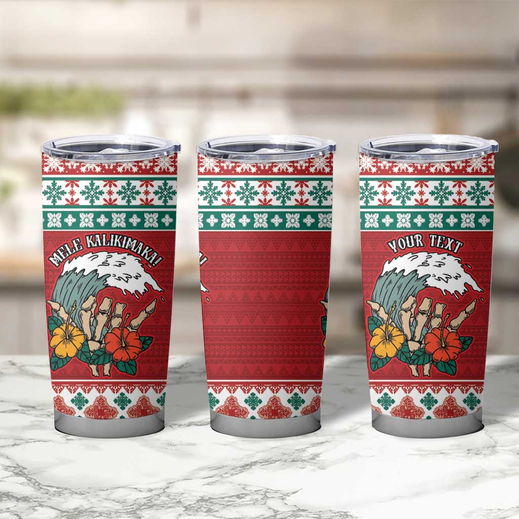 Shaka Sign Skull Mele Kalikimaka Personalized Tumbler Cup Hawaiian Quilt Pattern - Polynesian Pride
