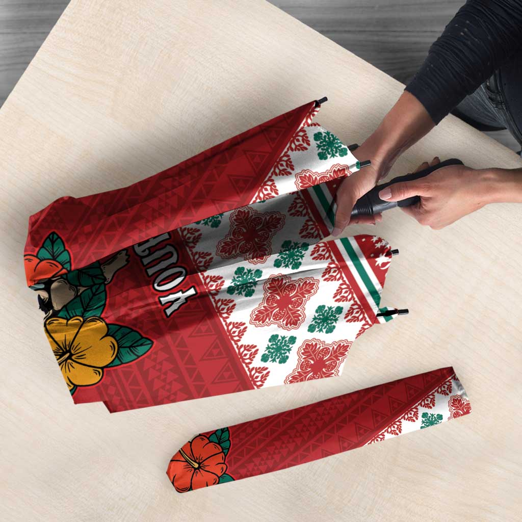 Shaka Sign Skull Mele Kalikimaka Personalized Umbrella Hawaiian Quilt Pattern - Polynesian Pride