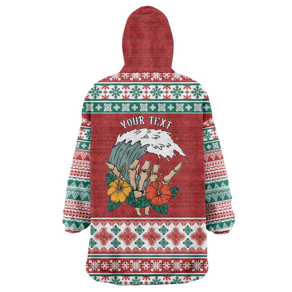 Shaka Sign Skull Mele Kalikimaka Personalized Wearable Blanket Hoodie Hawaiian Quilt Pattern - Polynesian Pride
