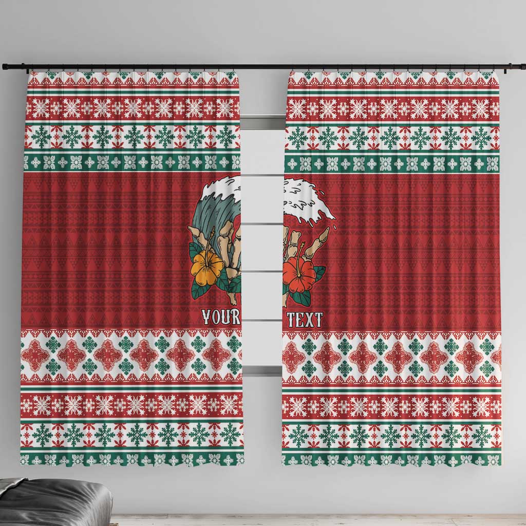 Shaka Sign Skull Mele Kalikimaka Personalized Window Curtain Hawaiian Quilt Pattern - Polynesian Pride