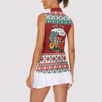 Shaka Sign Skull Mele Kalikimaka Personalized Women Sleeveless Polo Shirt Hawaiian Quilt Pattern - Polynesian Pride