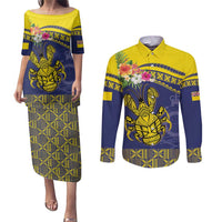 Niue Coconut Crab Couples Matching Puletasi and Long Sleeve Button Shirt Rock of Polynesia