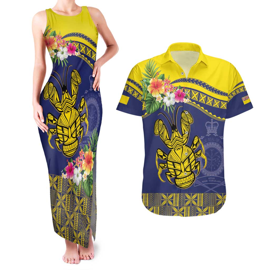 Niue Coconut Crab Couples Matching Tank Maxi Dress and Hawaiian Shirt Rock of Polynesia