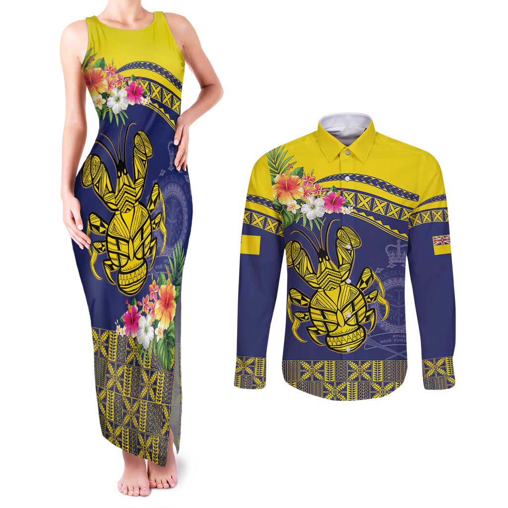 Niue Coconut Crab Couples Matching Tank Maxi Dress and Long Sleeve Button Shirt Rock of Polynesia